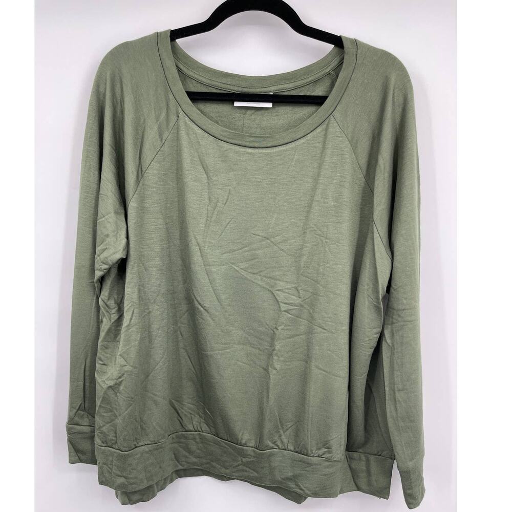 Ivoire Olive Green Long Sleeve Shirt Pullover Top Side Slits Womens XL NEW
